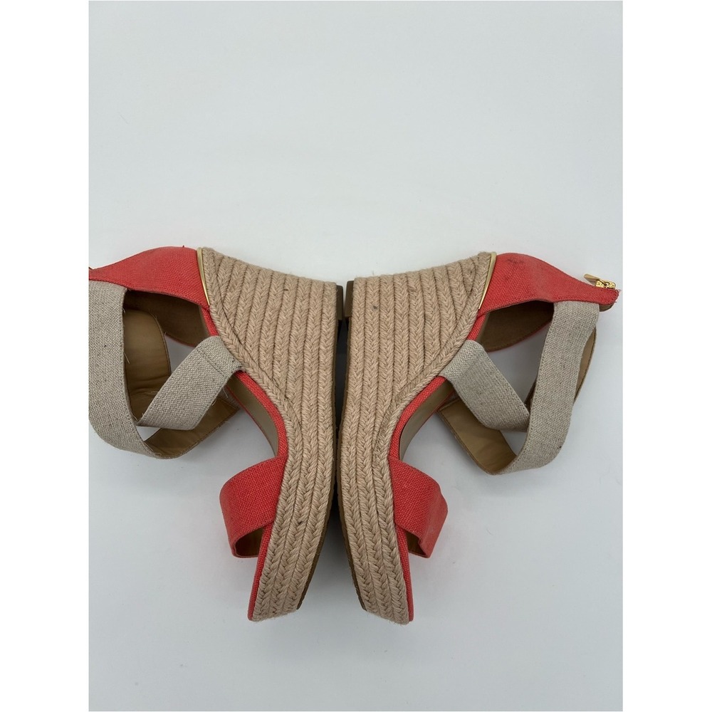 Michael Kors Coral and Natural Canvas Espadrille Wedge Sandals size 7.5 - Picture 8 of 12